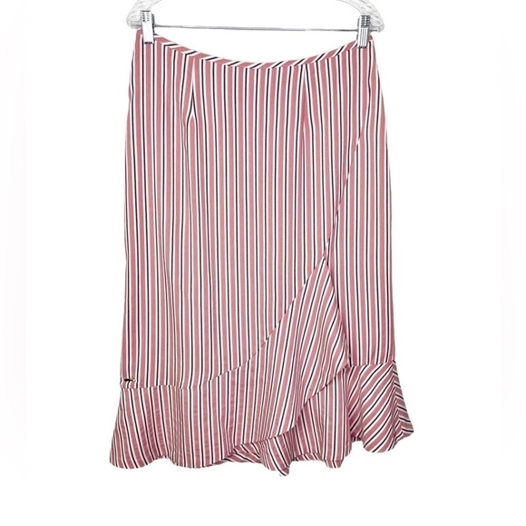 Ted Baker Coryn Striped Asymmetrical Ruffle Hem Skirt Pink NWT - Picture 2 of 16